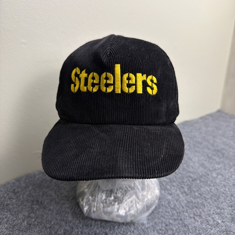 VTG Pittsburgh Steelers NFL Black Corduroy Snapback Hat SpellOut Starline‎